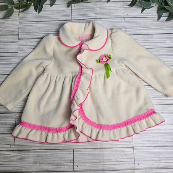 Kids Headquarters‎ Jacket Girls 24M Cream Pink Green Fleece Ruffle Trim Floral - Picture 1 of 6